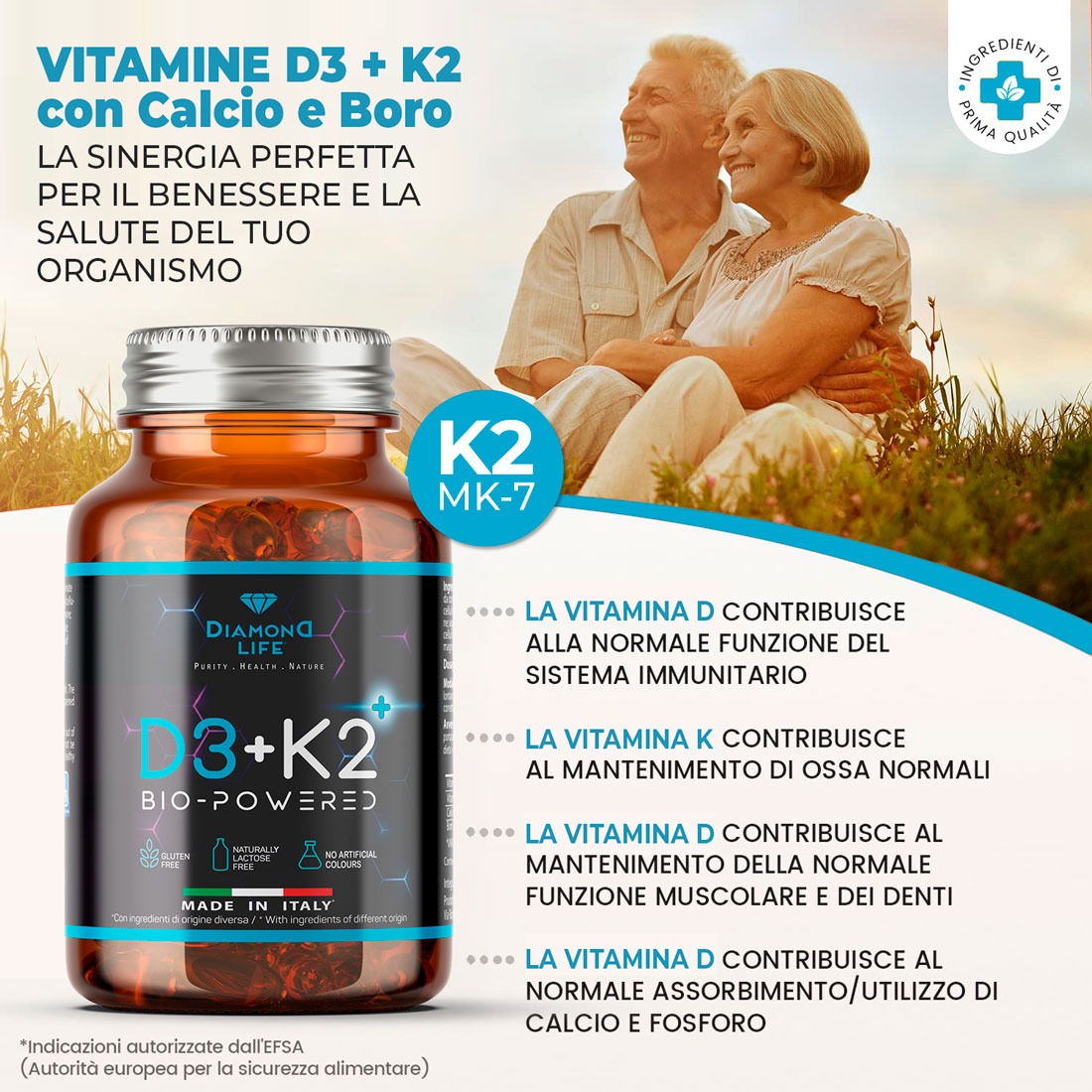 Vitamine D3+K2 BioPowered - Nutraceutico Naturale Bio Potenziato Rafforzante Osseo - 60 Capsule Vegetali - immagine 4