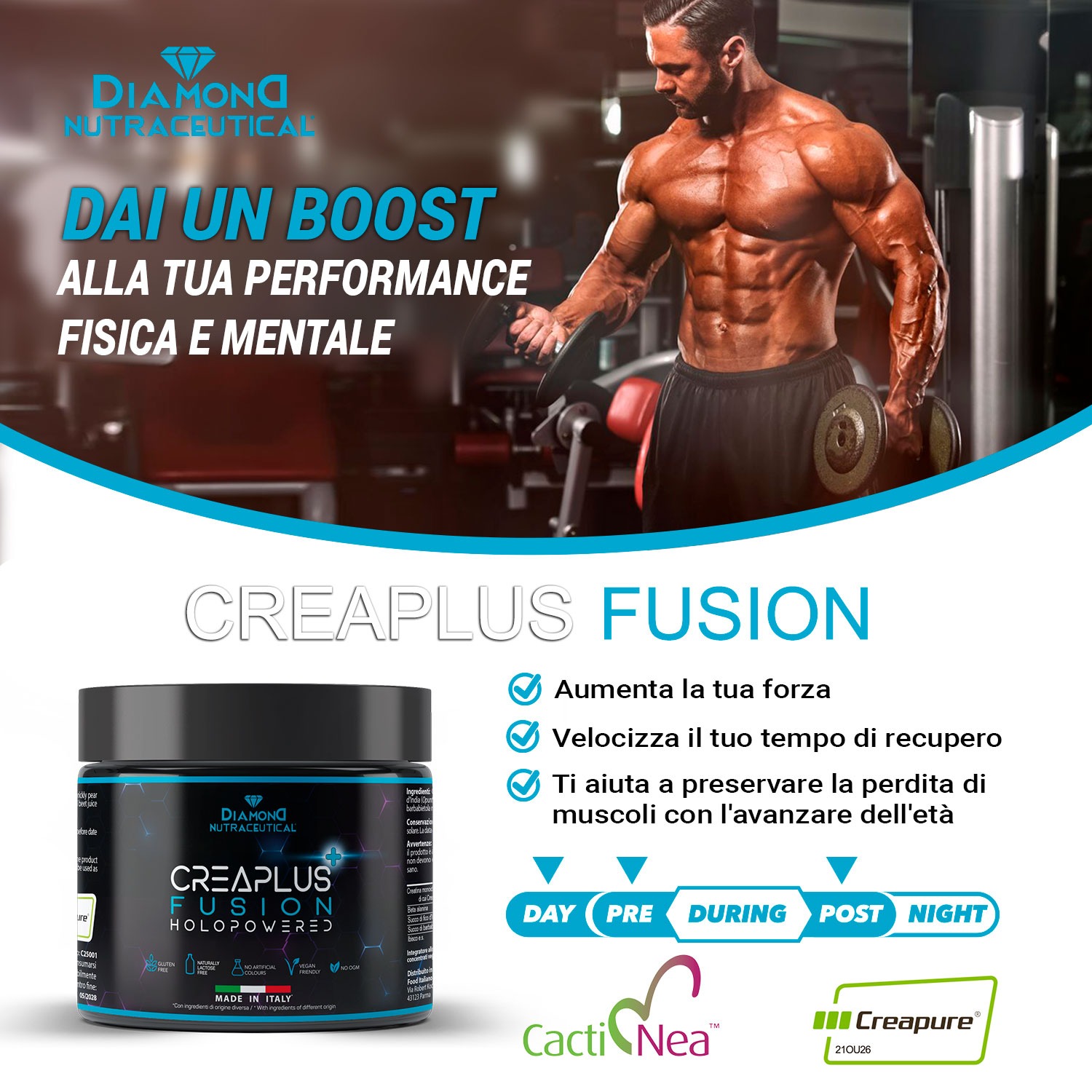 CreaPlus Fusion HoloPowered | Creatina Monoidrato Micronizzata | Qualità Creapure per Allenamento, Sport, Fitness, Workout - 250g - immagine 2