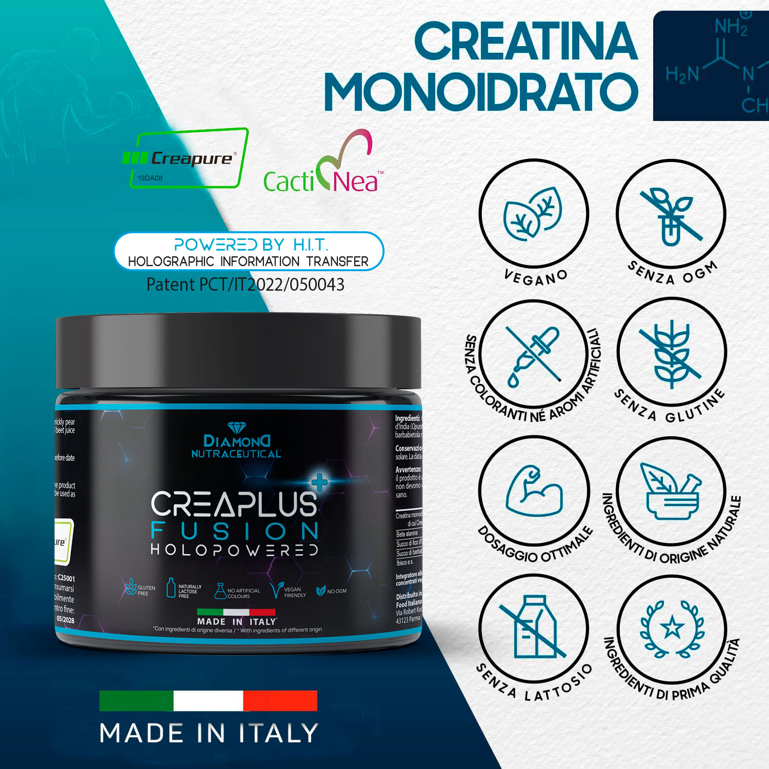 CreaPlus Fusion HoloPowered | Creatina Monoidrato Micronizzata | Qualità Creapure per Allenamento, Sport, Fitness, Workout - 250g - immagine 3