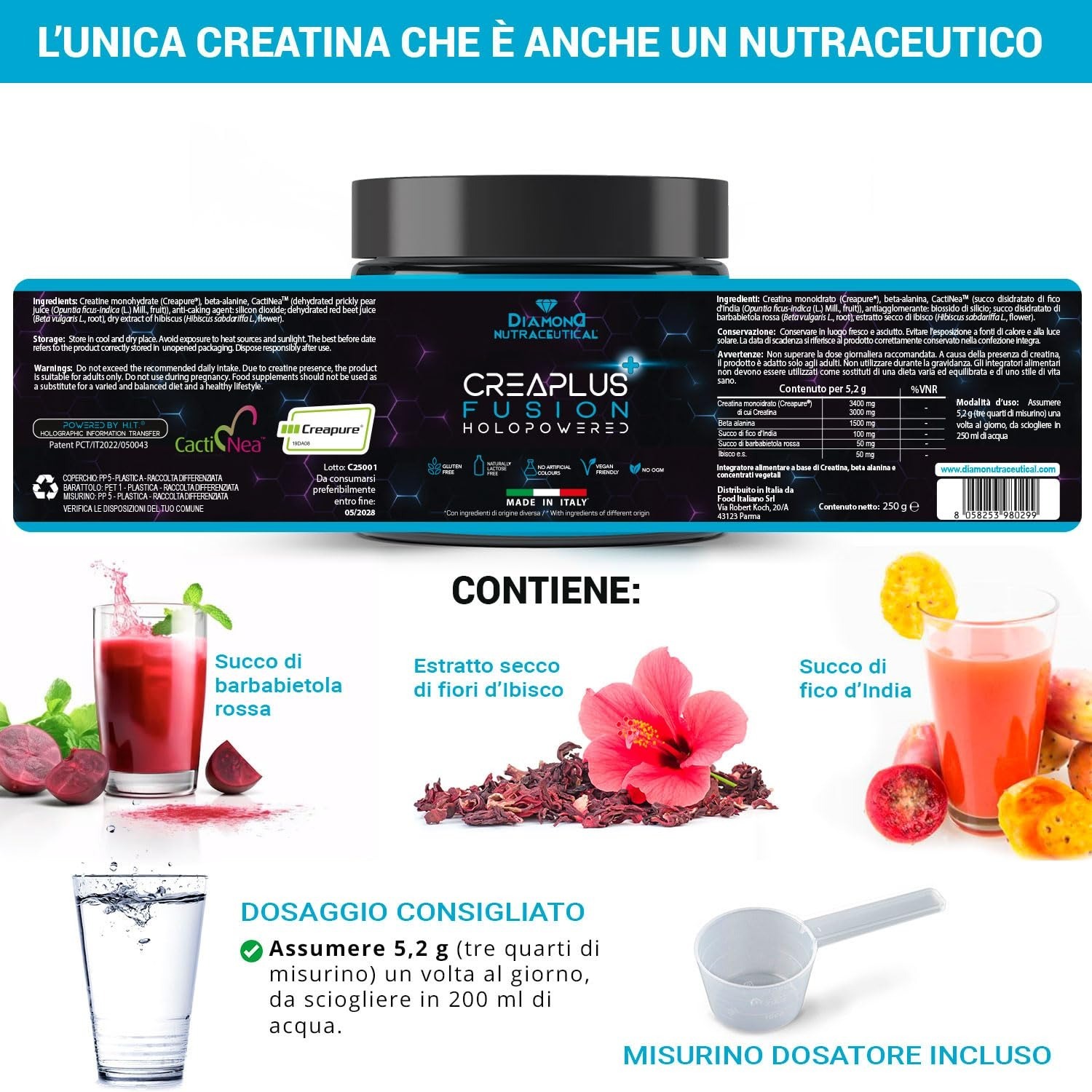 CreaPlus Fusion HoloPowered | Creatina Monoidrato Micronizzata | Qualità Creapure per Allenamento, Sport, Fitness, Workout - 250g - immagine 5