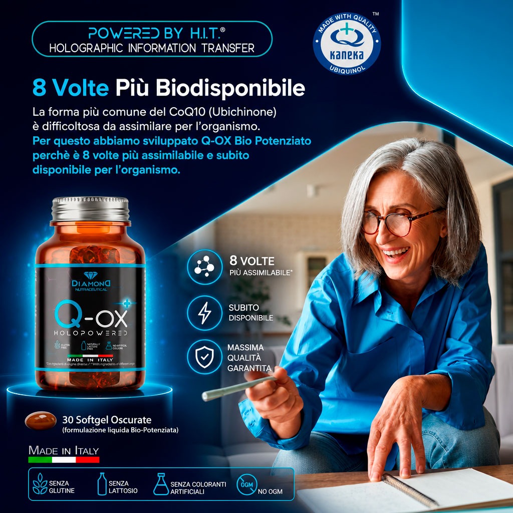 Q-OX | Q10 Ubichinolo Kaneka BioPowered | Biologicamente Attivo e 8 Volte Più Biodisponibile | Coenzima Q10 | 30 Softgel - immagine 2