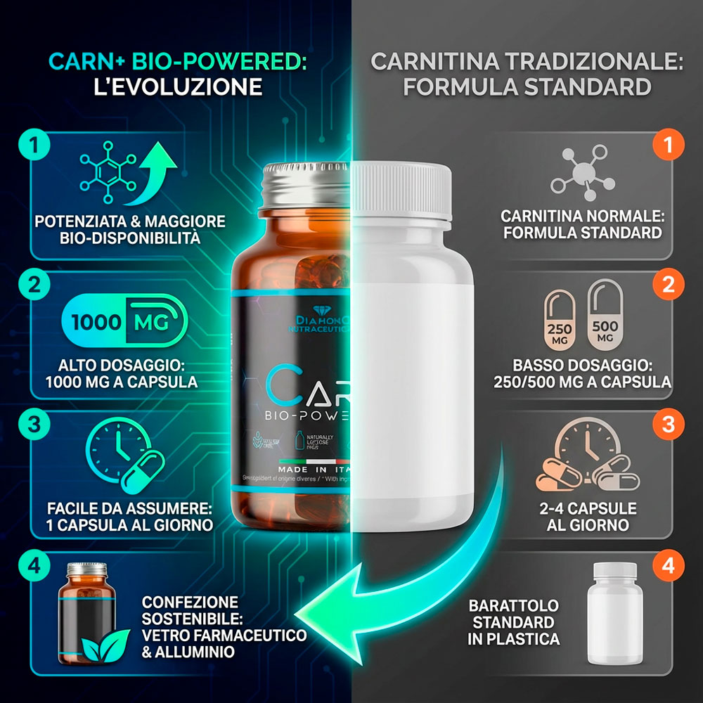 CARN+ Bio-Powered – Carnitina Potenziata per un Metabolismo Energetico Efficiente - 30 Capsule - immagine 6