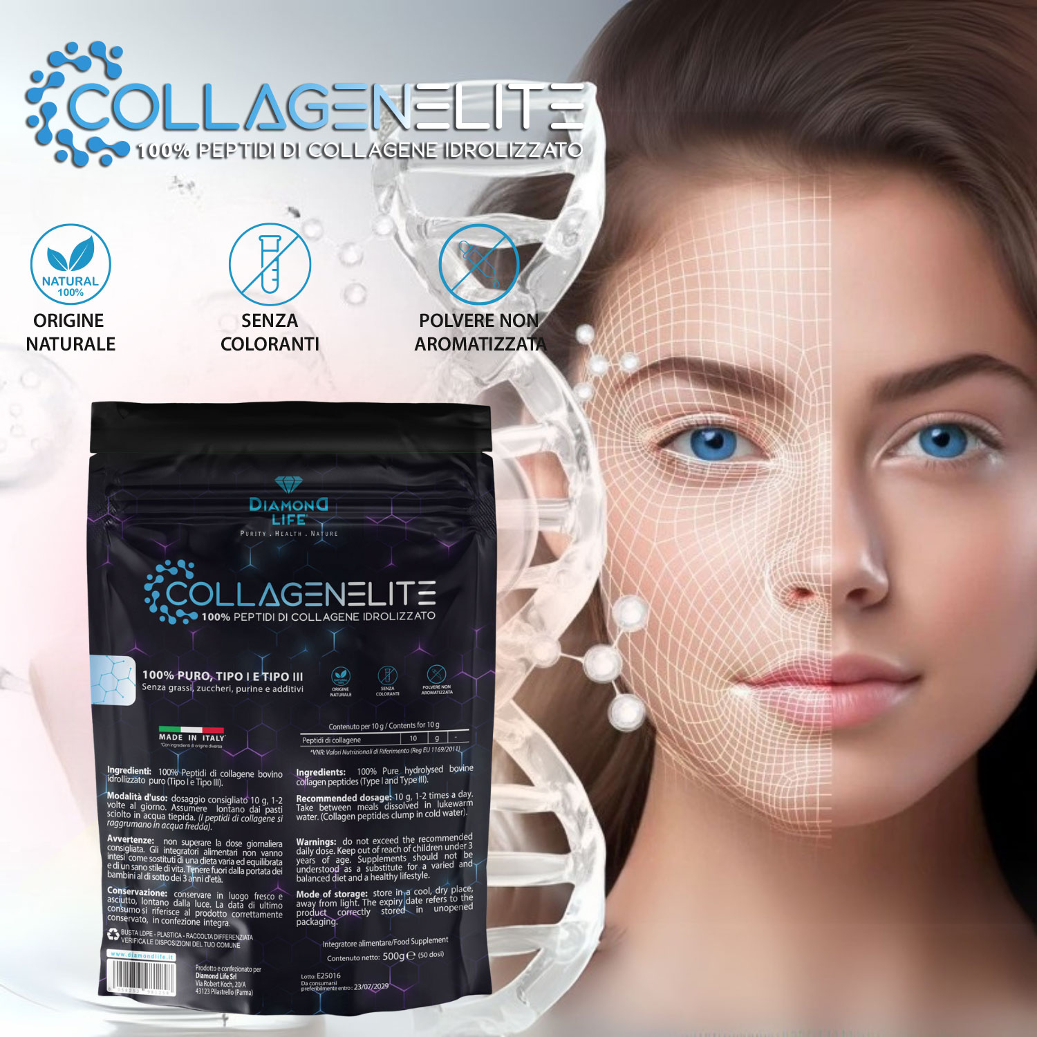 CollagenElite Peptidi di Collagene Idrolizzato | Tipo I & III per Pelle, Articolazioni e Bellezza Naturale - 500 g - immagine 2